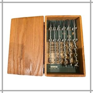 Vintage Irwin‎ Auger Bit Set Wood Drill Bits in Original Wood Case